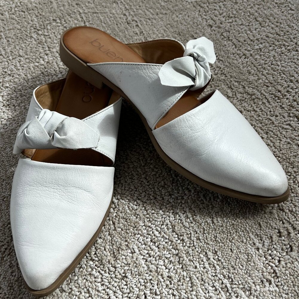 White Leather Summer Slides with Bow